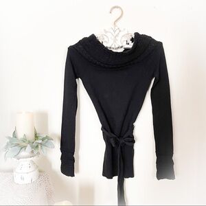 Crochet Collar Black Mini Longs Sleeves Dress